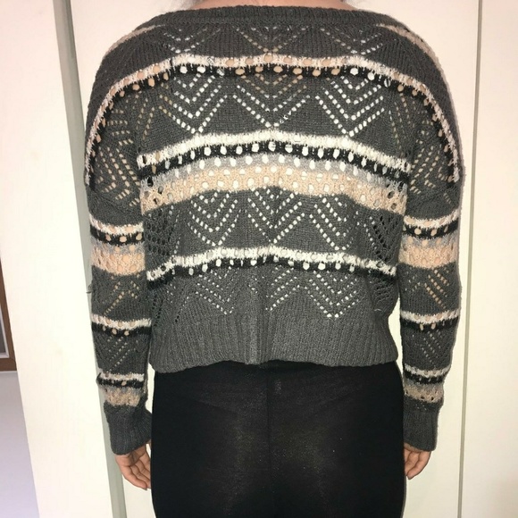 Gray and Creme Striped Crop Sweater Size S - Picture 2 of 2